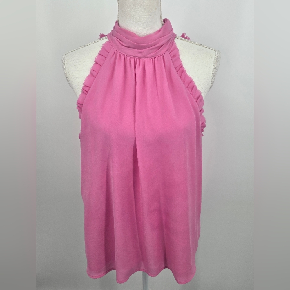 Women’s Pink Halter Ruffle Neck Tank Top Medium (6605)